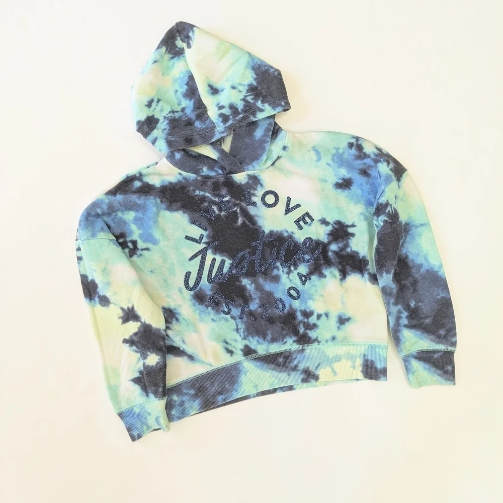 Justice Kids Blue and Green Tie-Dye Hoodie and Navy Sweatshirt Set